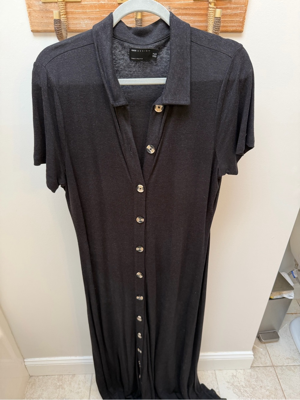 ASOS Navy Button-Front Maxi Shirt Dress Size 14